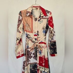Affection Button Down Floral Patchwork Midi Shirt Dress. Size S